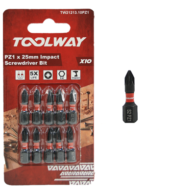 Toolway PZ1 x 25mm Impact Screwdriver Bit (Pack of 10)