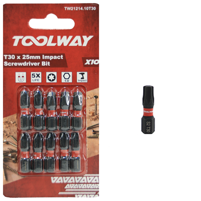 Toolway T30 x 25mm Impact Screwdriver Bit (Pack of 10)