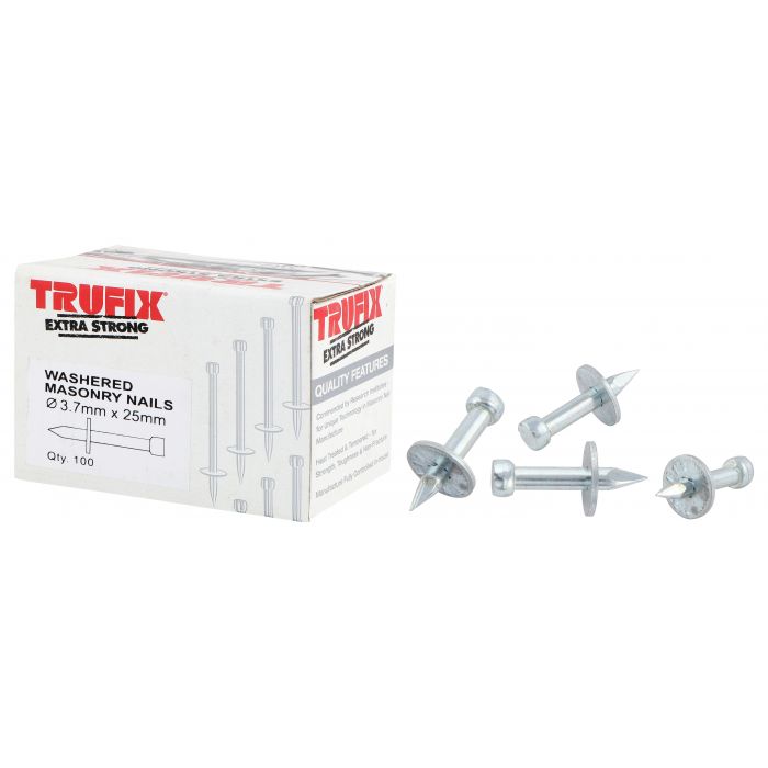 Trufix 3.7 x 25mm Hardened Steel Washered Nails (Box of 100)